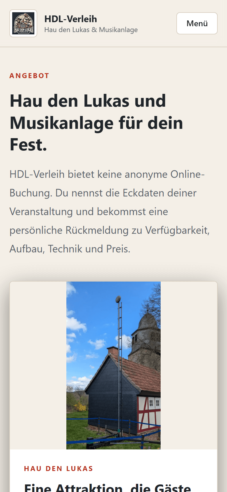 Mobile Leistungsseite der von Yannic Armand umgesetzten Website für HdL-Verleih